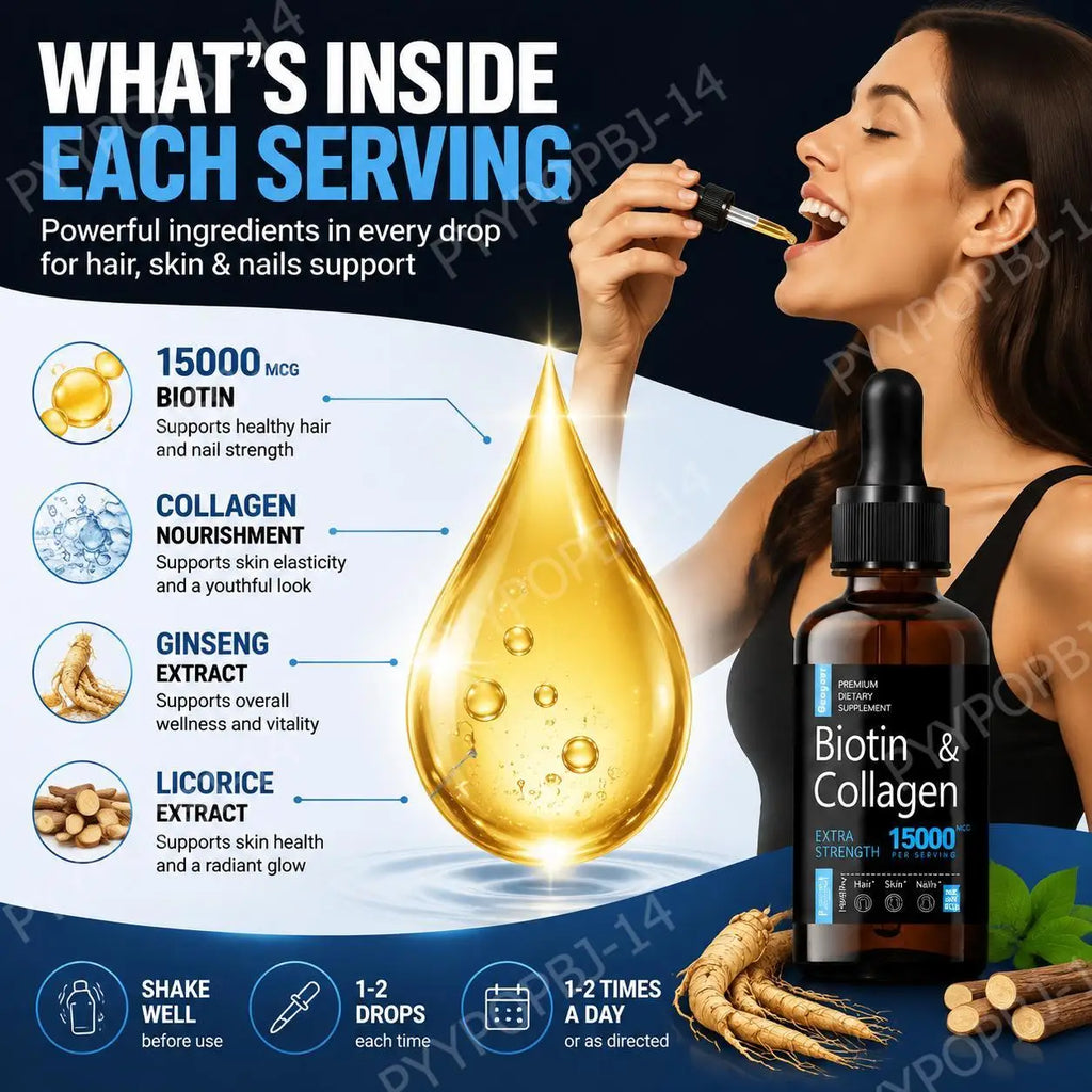 Googeer Biotin & Collagen Drops 15000mcg Extra Strength 30ml Biotin Collagen Drops Qst