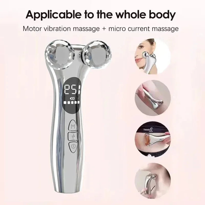 Microcurrent Face Lift Roller Massager | EMS Skin Tightening Facial Massager Device Qst