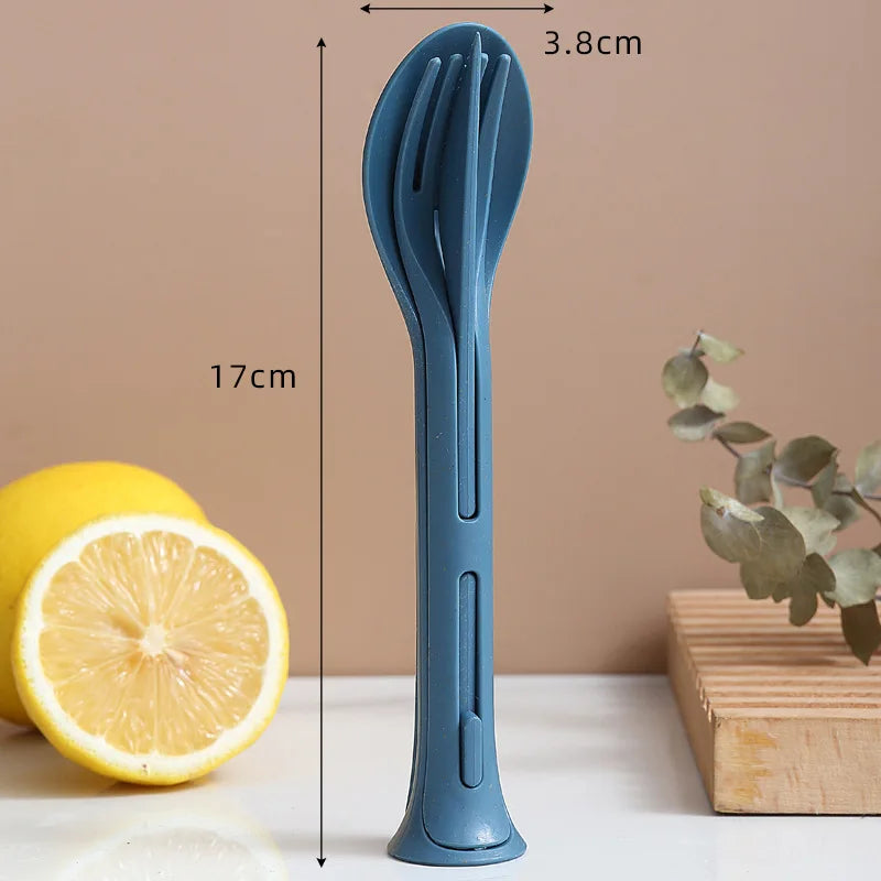Wheat Straw Travel Cutlery Set – Spoon Fork Chopsticks Travel Cutlery Set Qme Dark blue