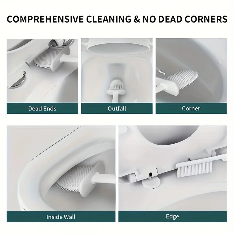 Wall-Mounted Silicone Toilet Brush Set – 2 Brushes & Holder Toilet Brush Set Qme