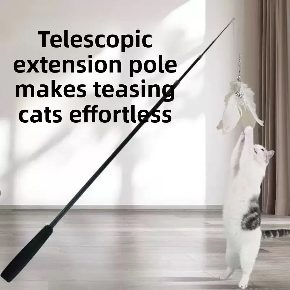 1.8M Telescopic Cat Teaser Wand – 4-Section Feather Toy Cat Teaser Wand Qme