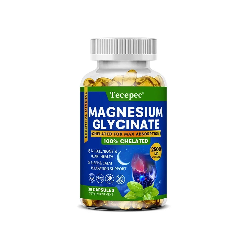 Magnesium Glycinate 2500mg Capsules – Muscle, Nerve & Bone Magnesium Supplement Qst 30 count-1 bottle