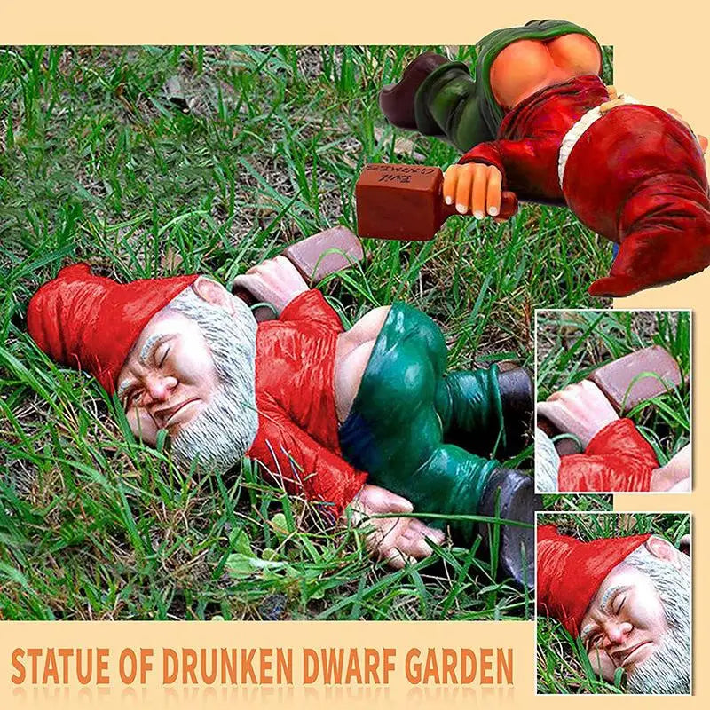 Funny Drunk Garden Gnome Figurine – Resin Dwarf Statue 15cm Garden Gnome Figurine Qst