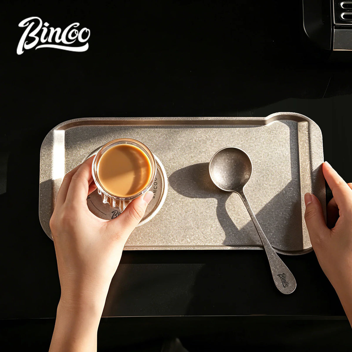 Bincoo Pure Titanium Café Serving Tray – Coffee & Dessert Platter Café Serving Tray Qst