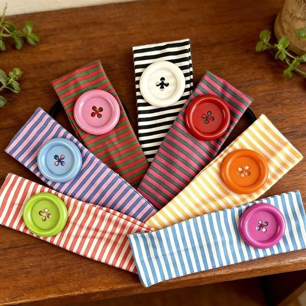 Sports Striped Stretch Headband | Oversized Button, 6 Colors Sports Headband Qme