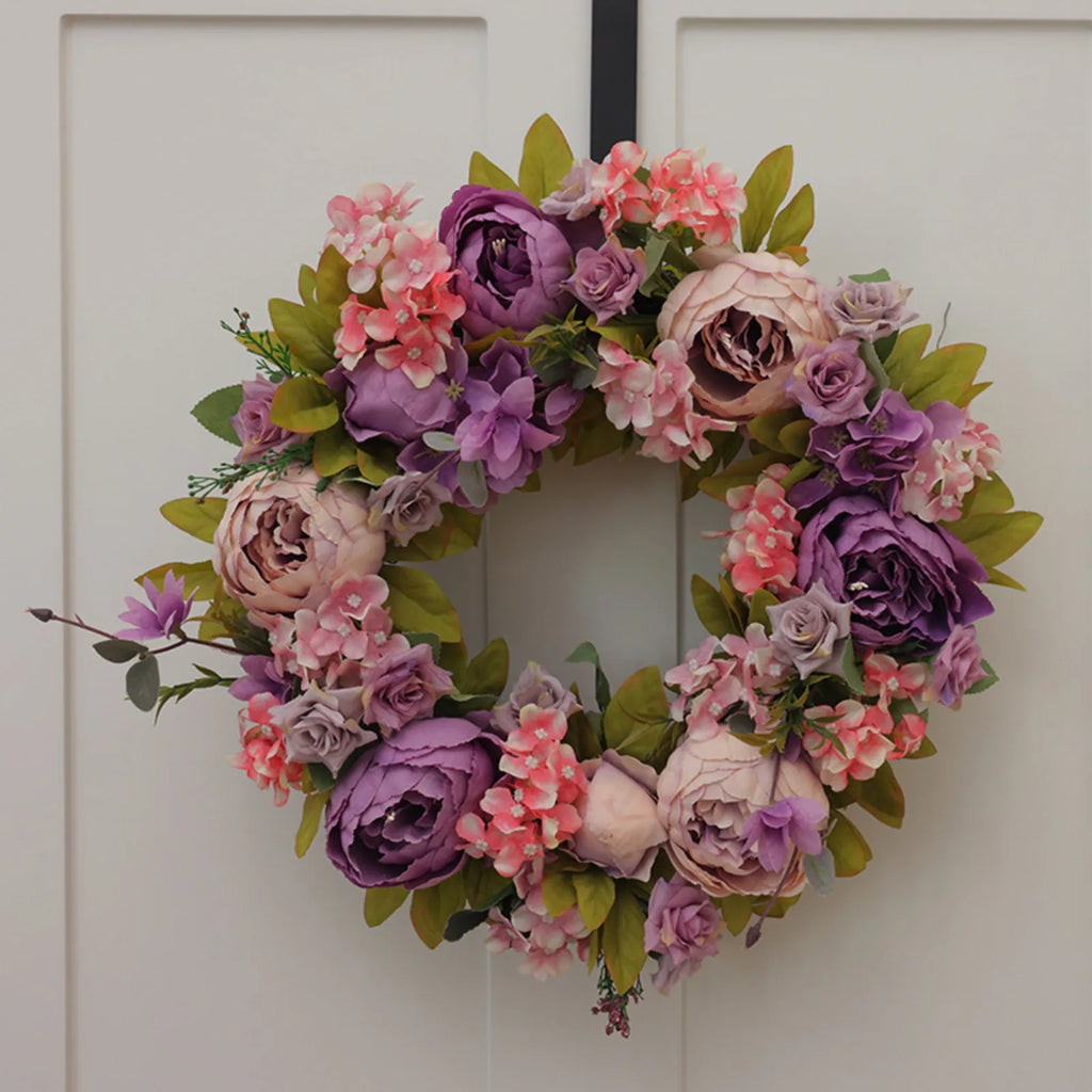 Peony Artificial Flower Round Wreath | Wedding & Holiday Decor Artificial Flower Wreath Qme