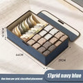 Cotton Linen Underwear Storage Box – 6-Compartment with Lid Drawer Organizer Box Qme Navy blue 17grid
