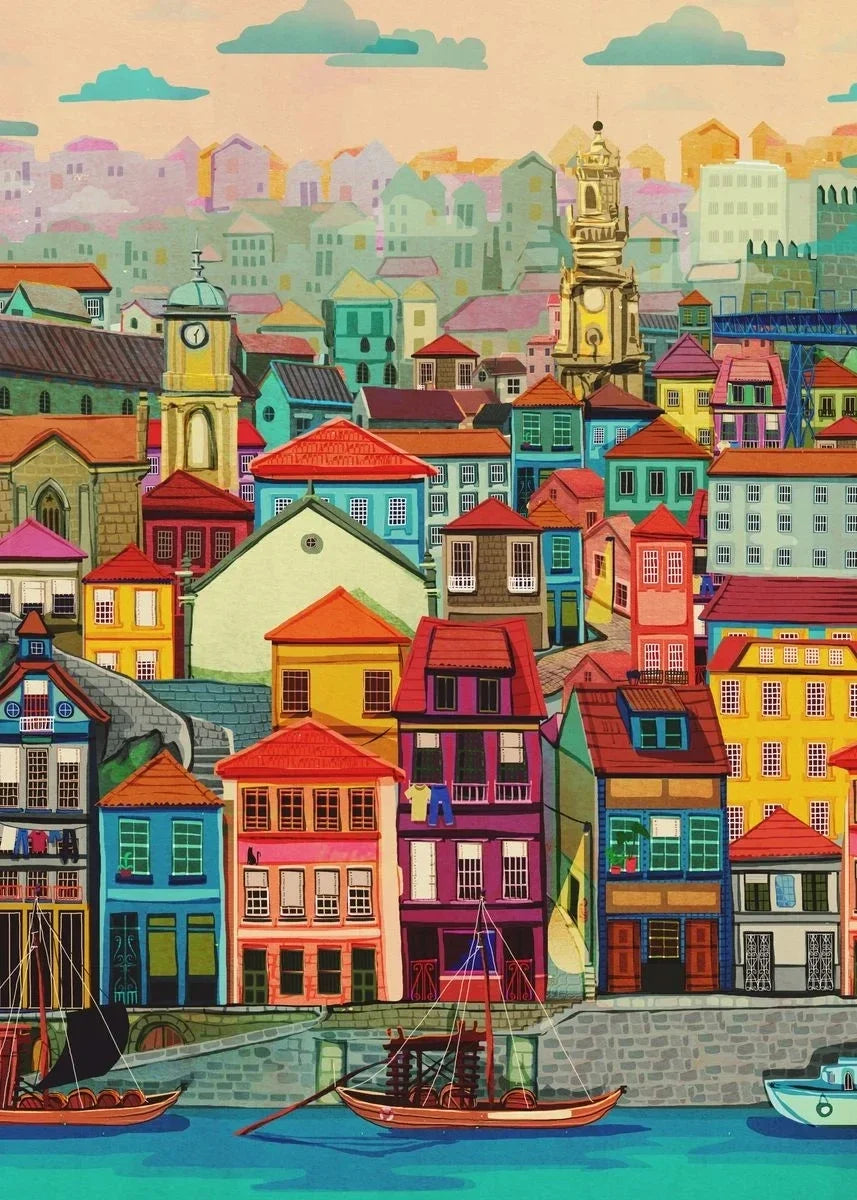 Colorful City Landscape Nordic Canvas Wall Art Print | No Frame Canvas Wall Art Qst A 50X70cm No Framed