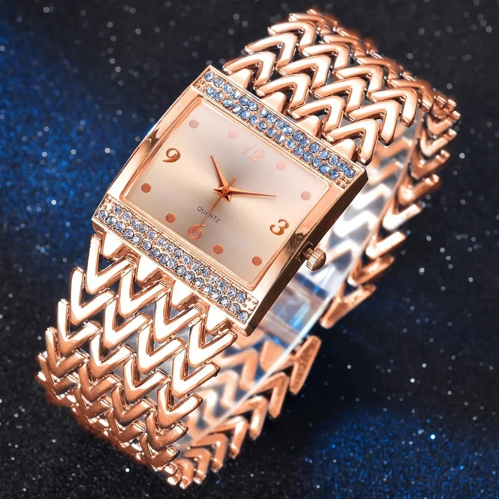 Women's Luxury Bracelet Watch | Gold & Silver Stainless Strap Bracelet Watch Qme