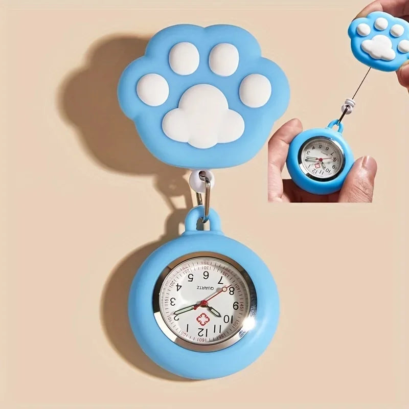 Cat Paw Nurse Watch Brooch – Retractable Silicone Clip Pin Brooch Watch Pin Qme