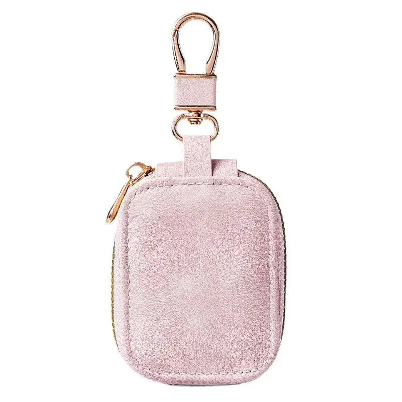Soft Suede PU Leather Car Key Pouch with Zipper & Carabiner Key Pouch Case Qme