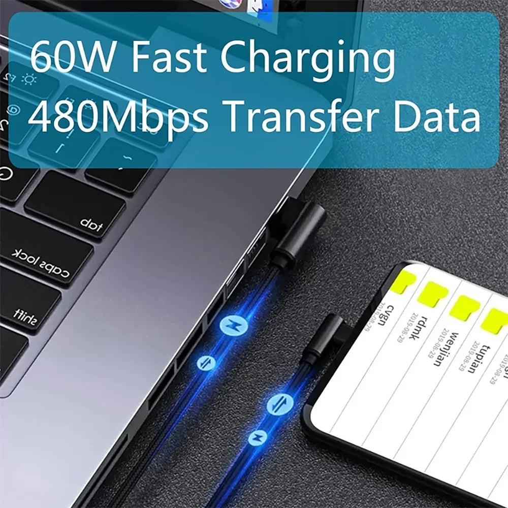 60W USB-C Elbow Fast Charge Cable – iPhone, Samsung & Xiaomi USB-C Charging Cable Qme