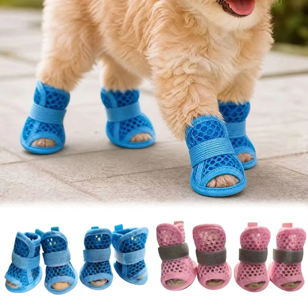 Mesh Dog & Cat Shoes – Non-Slip Soft Sole Summer Sandals 4-Pack Pet Shoes & Sandals Qst