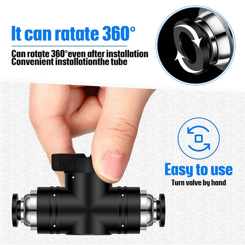 Pneumatic Ball Valve Push-Connect Fitting 10mm Air Flow Control Pneumatic Ball Valve Qme