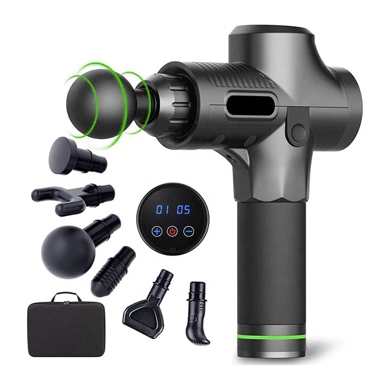 PAQIN Electric Percussion Massage Gun – 4 Heads, LED Touch Percussion Massage Gun Qst