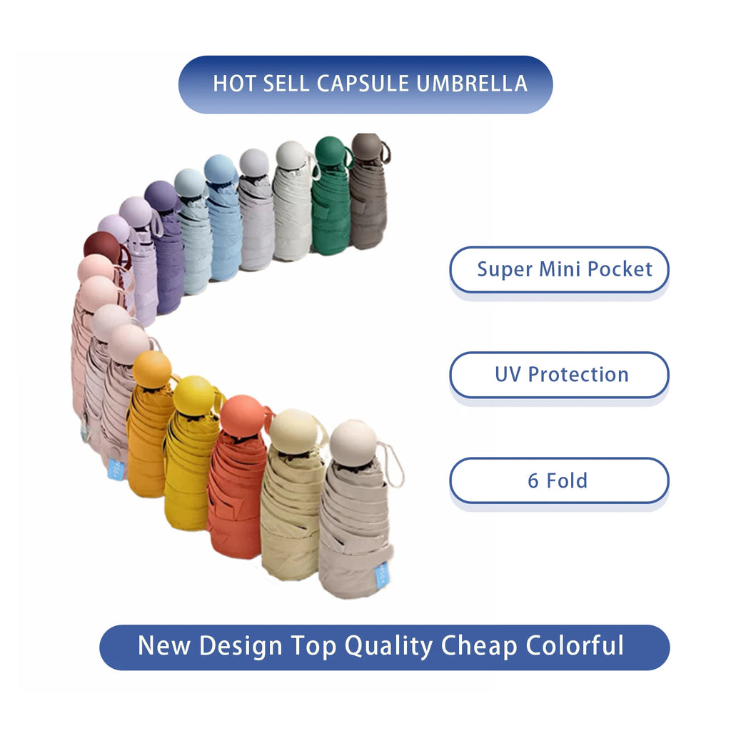 Mini 5-Fold Pocket Umbrella – UV Sun & Rain Protection Folding Pocket Umbrella Qst