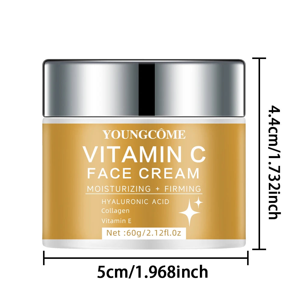 YOUNGCOME Vitamin C & Hyaluronic Acid Cream – Brightening Facial Moisturizer Cream Qst 60G