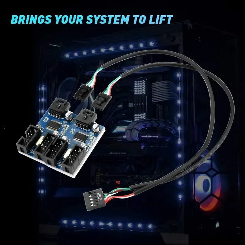 USB 2.0 9-Pin 1-to-4 Motherboard Expansion Hub Splitter USB Hub Adapter Qme