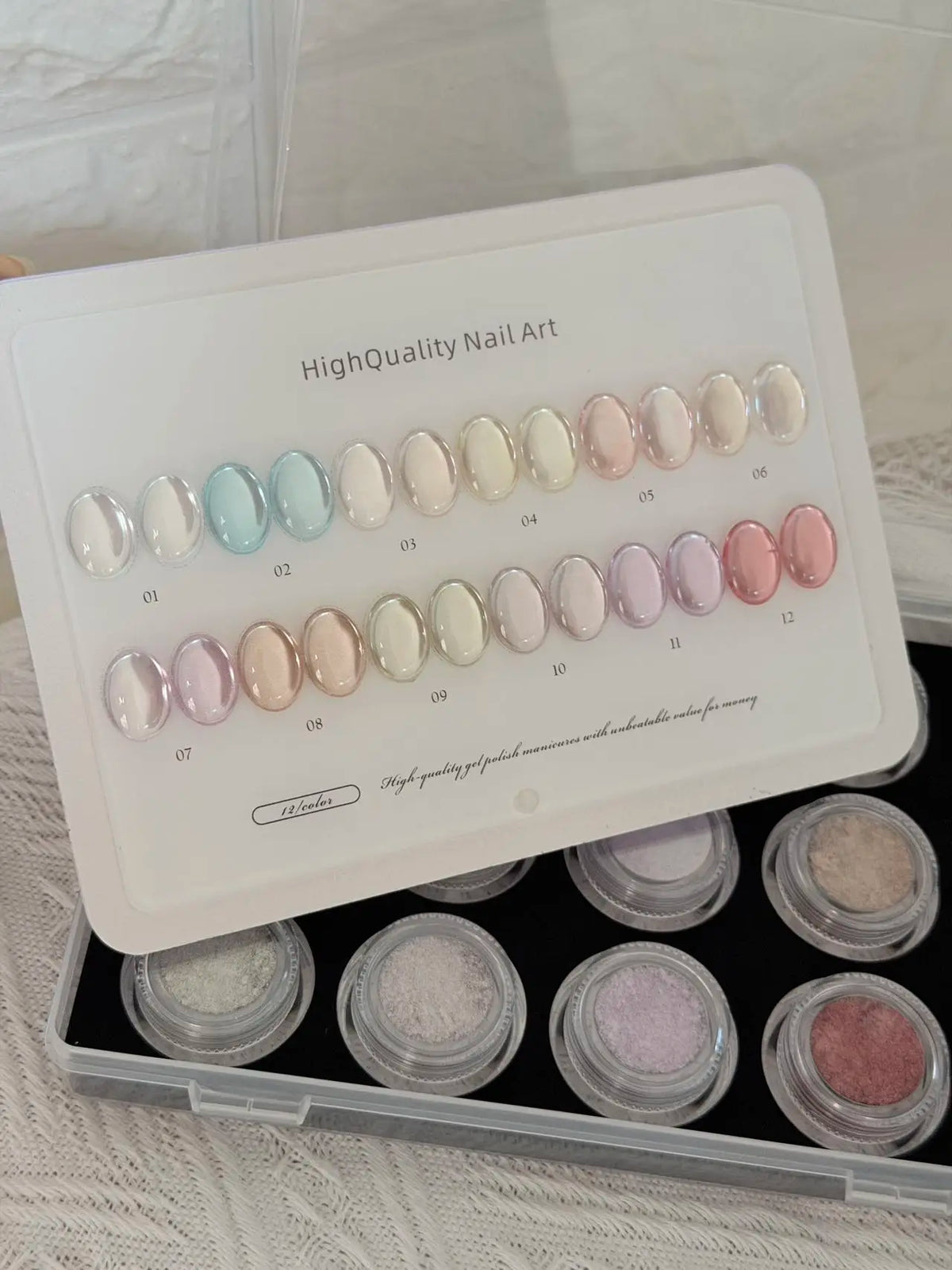 Aurora Chrome Nail Powder 12 Colors Mirror Pearl Pigment Kit Chrome Nail Pigment Kit Qme