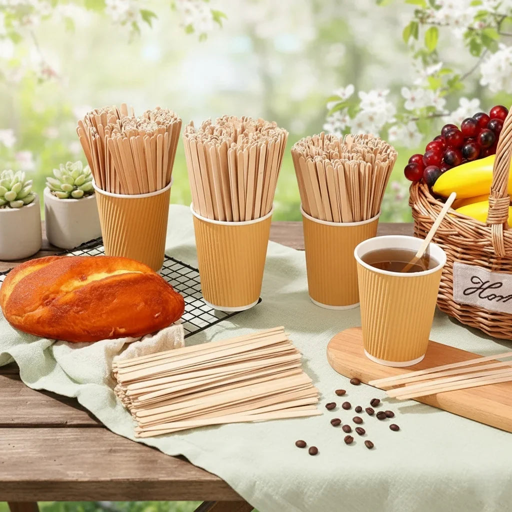 Wooden Coffee Stir Sticks – 50 Disposable Beverage Stirrers Disposable Stirrers Qme