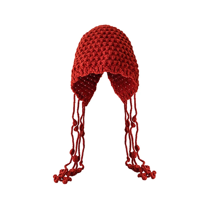 Women's Knitted Winter Beanie – Windproof Tassel Ear Cover Hat Knitted Winter Beanie Qst A1