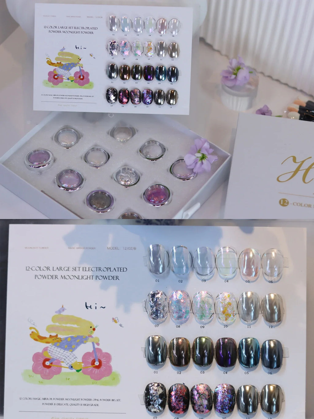 12-Color Chameleon Opal Moonlight Nail Powder Set | DIY Nails Nail Powder Set Qme 01