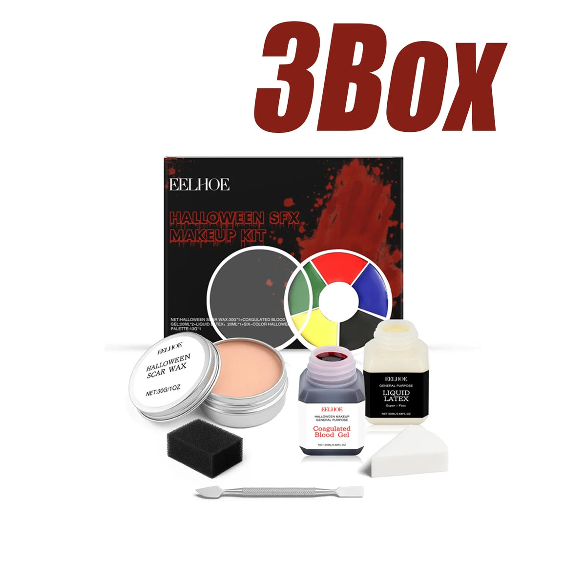 Halloween SFX Makeup Kit – Scar Wax, Blood Gel & Liquid Latex SFX Makeup Kit Qme 3Box
