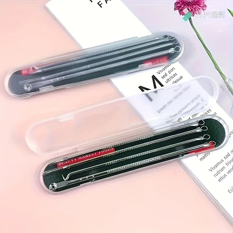 4-Piece Blackhead Comedone Extractor Tool Set – Pore Cleanser Skin Care Tool Set Qme
