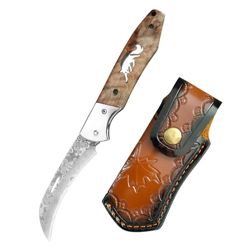 VG10 Damascus Steel Folding Paring Knife – Wood Handle Folding Paring Knife Qst Folding Knife DT