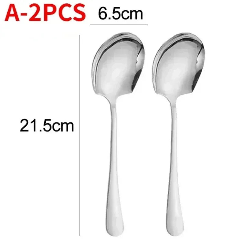 Stainless Steel Long Handle Spoons Set of 2 – Kitchen Cutlery Kitchen Spoon Set Qme A-2PCS