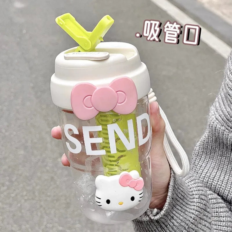 Hello Kitty Water Bottle with Straw – Durable Plastic Cup Character Water Bottle Qme 2 580ml
