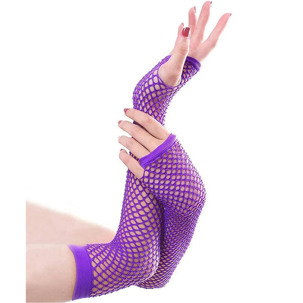 Colorful Fishnet Fingerless Long Gloves | Party & Costume Fingerless Fishnet Gloves Qme