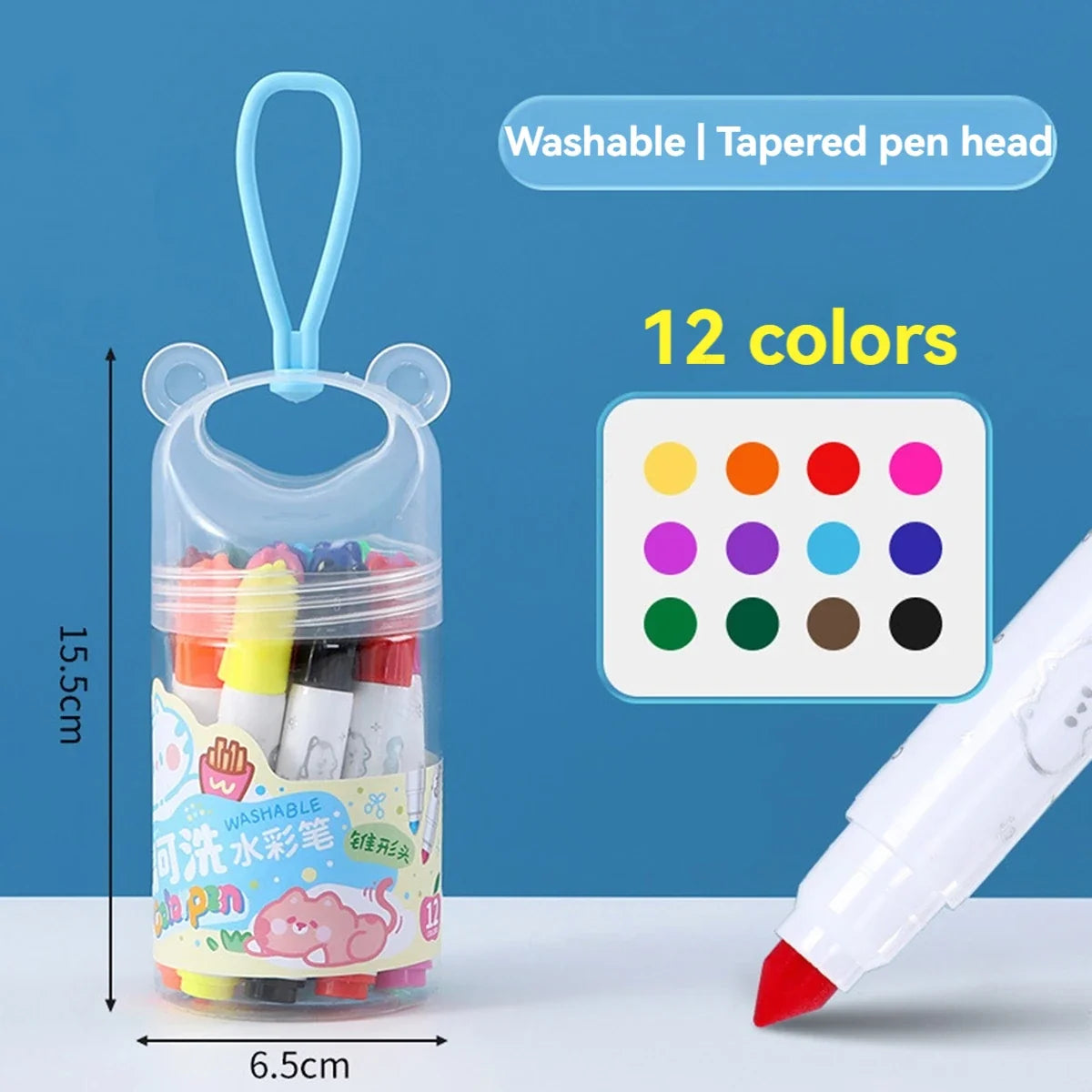 Washable Watercolor Brush Marker Pens for Kids – 12 or 18 Colors Kids Brush Markers Qme 12 color