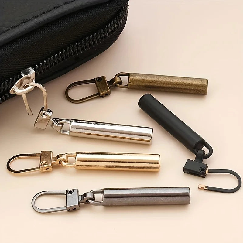 5-Piece Cylinder Metal Zipper Pulls – Black & Gold Alloy Set Zipper Pulls Qme