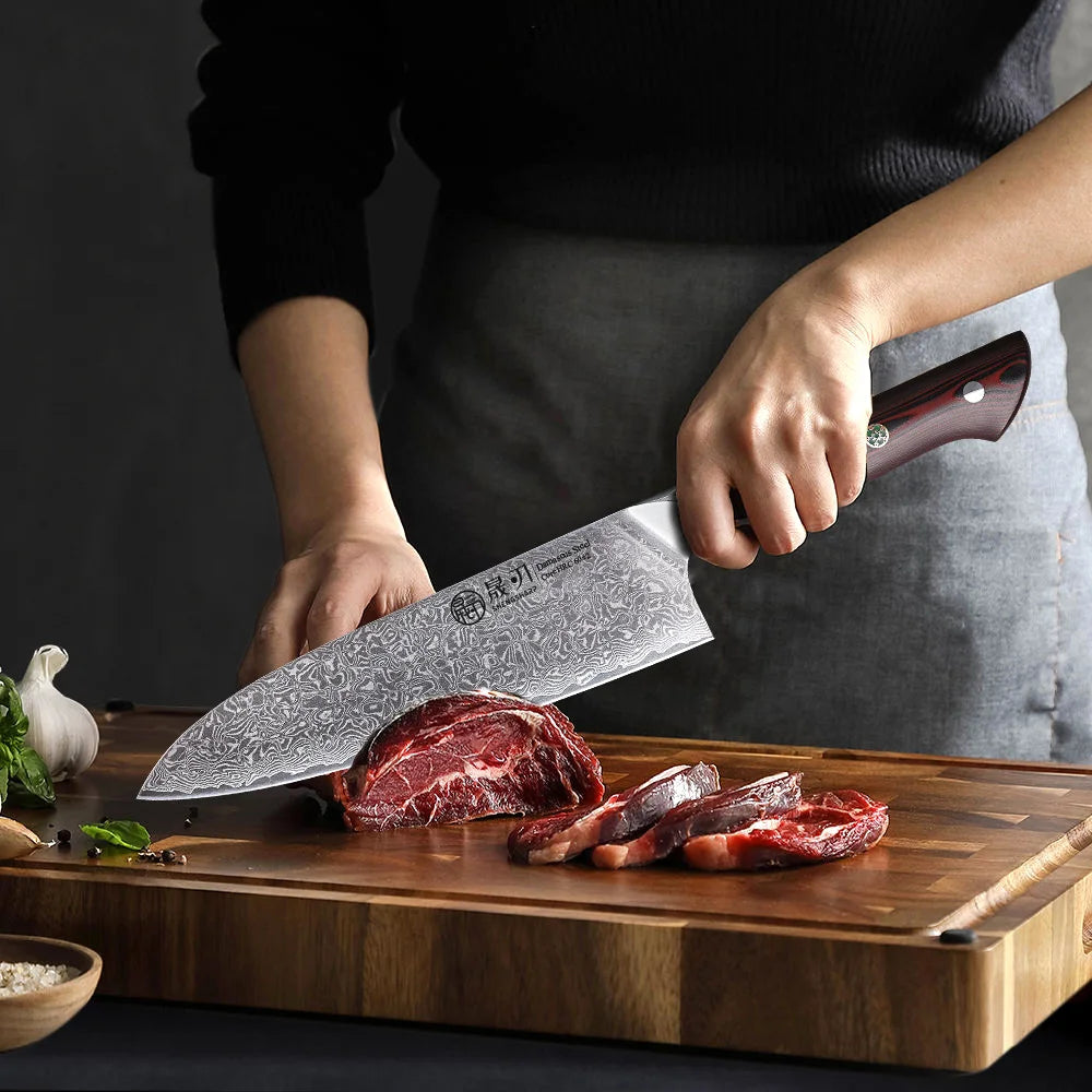 SHENGSHARP 8" Damascus Steel Chef Knife – G10 Handle, 67 Layers Chef Knife Qst