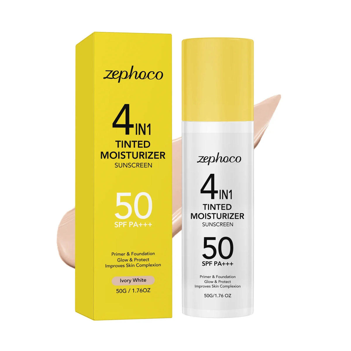 Zephoco Tinted Moisturizer SPF 50 – Even Skin Tone & UV Shield Tinted Moisturizer SPF Qme Ivory White