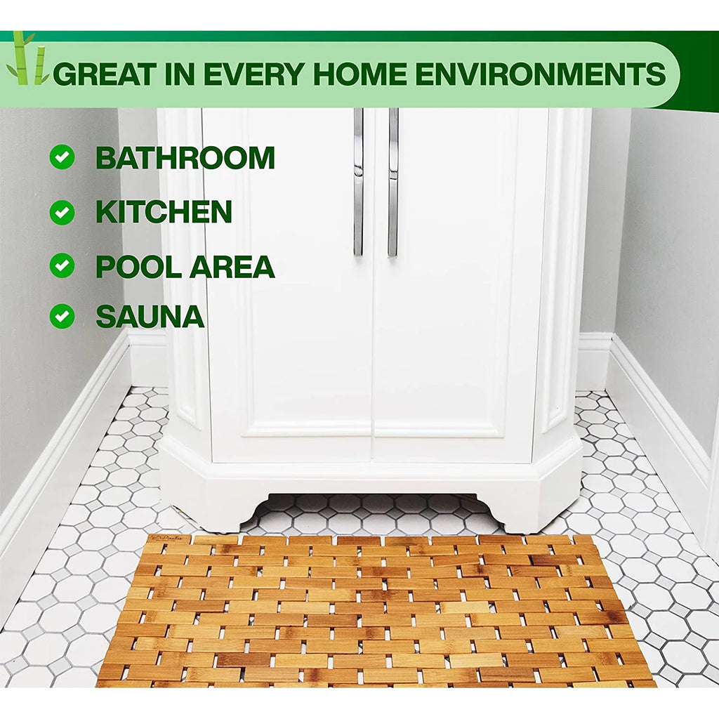 Foldable Bamboo Bath Mat – Eco-Friendly Non-Slip Wooden Bathmat Bamboo Bath Mat Qst