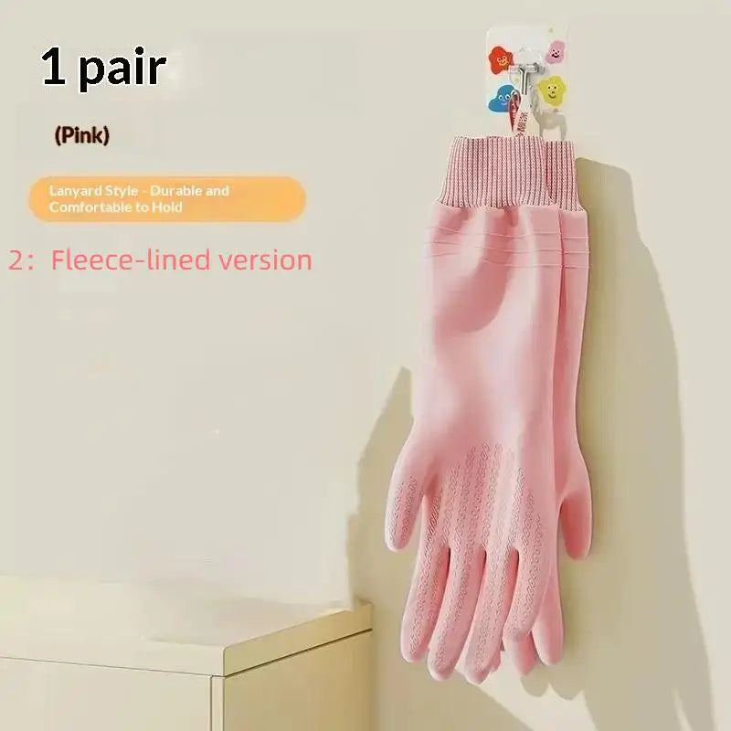 Waterproof Fleece-Lined Dishwashing Gloves – Warm & Durable Cleaning Gloves Qst 2 Pink