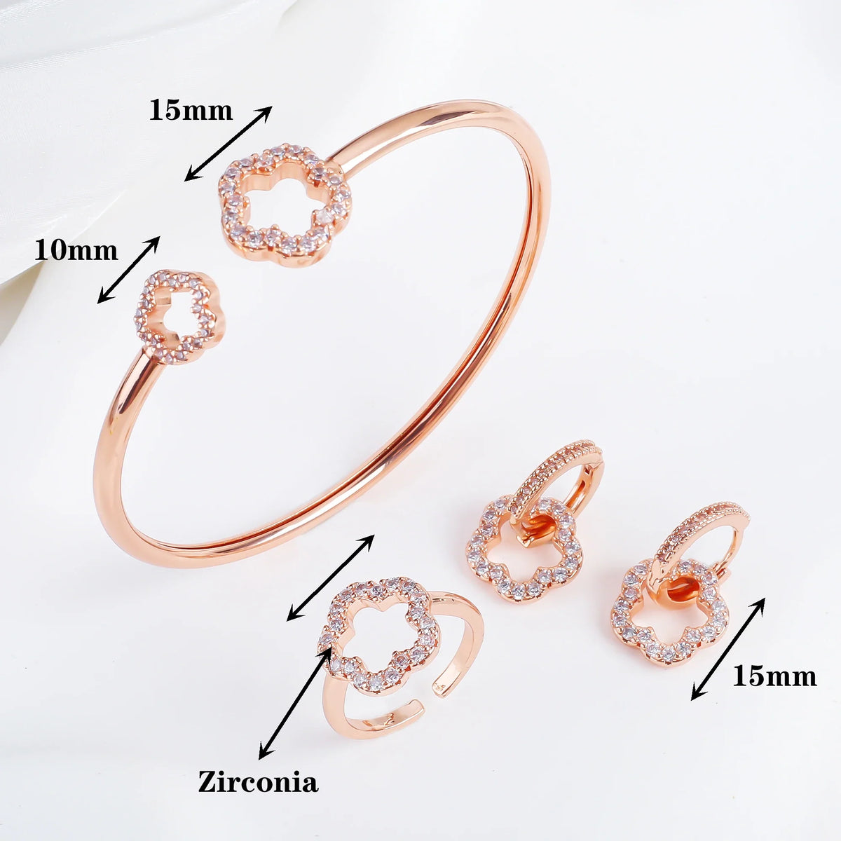 Cubic Zirconia Five Leaf Flower Open Adjustable Ring Fashion Ring Qme