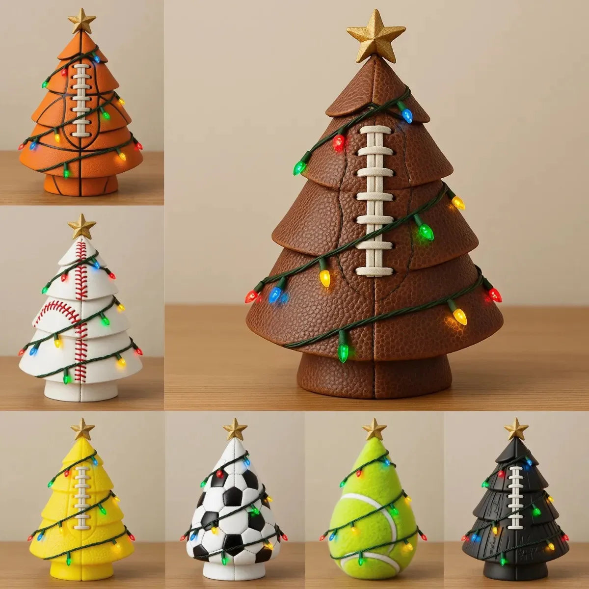 Sports Resin Christmas Tree – Football & Basketball Tabletop Decor Resin Christmas Tree Qme