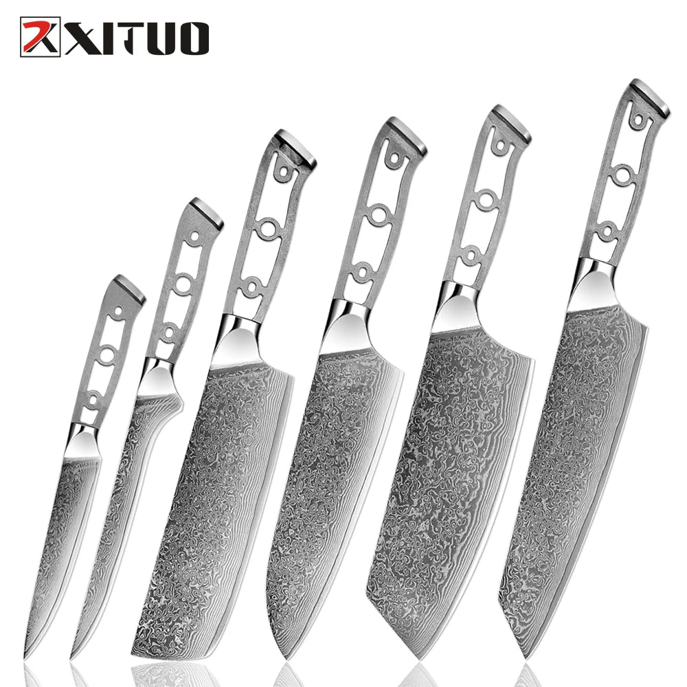 Xituo Damascus Steel Kitchen Knife Set – 67-Layer, 1–6 PCS Kitchen Knife Set Qst 6PCS Knife