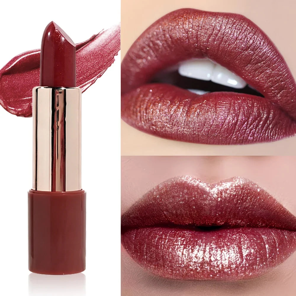 JUJU DREAM Rose Gold Metallic Shimmer Lipstick – Glitter Metallic Shimmer Lipstick Qme