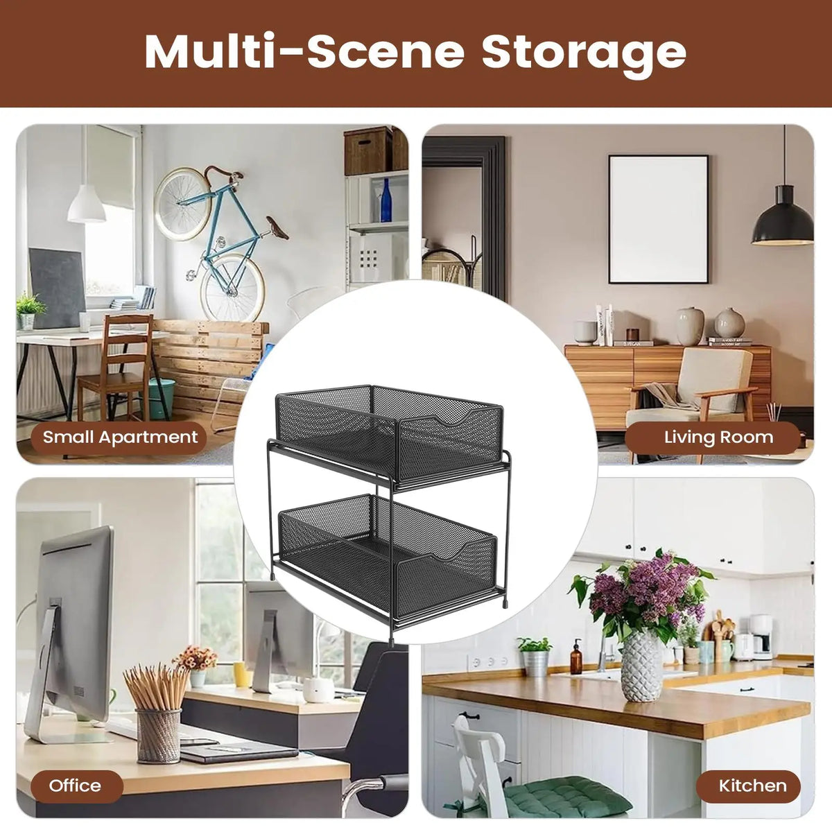 Metal Pull-Out Sink Organizer Rack – Large Capacity Kitchen Kitchen Storage Rack Qme