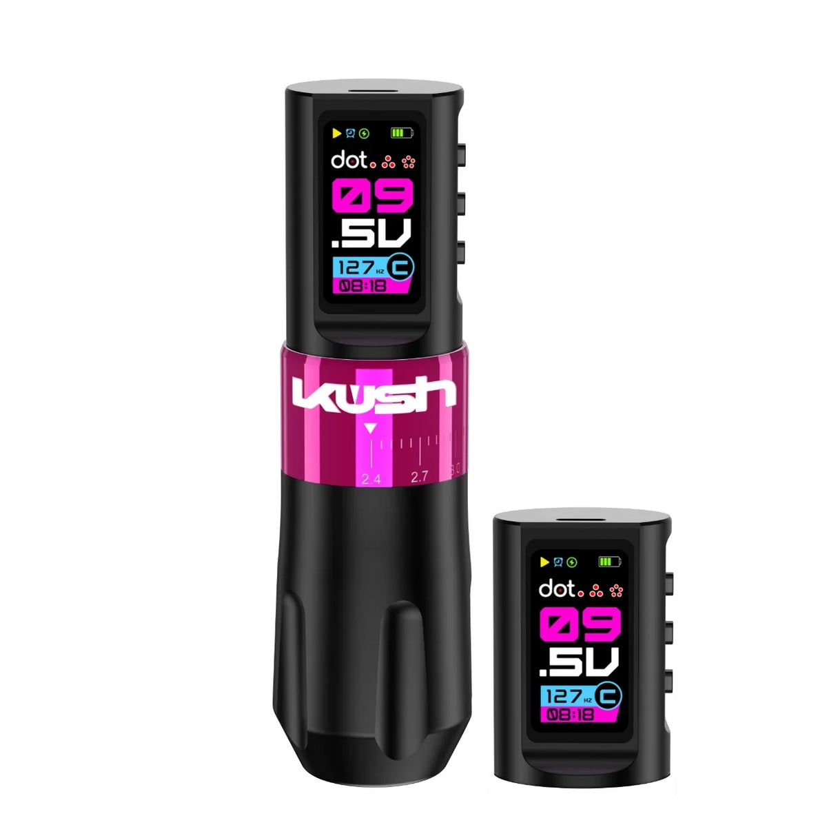 YRYTAT KUSH Wireless Tattoo Pen Machine | 7 Stroke 1800mAh Wireless Tattoo Machine Qme Pink Dual Batteries