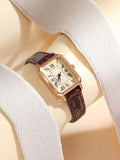 Women's Quartz Watch Leather Strap Square Dial Roman Numerals Women's Quartz Watch Qme Coffee