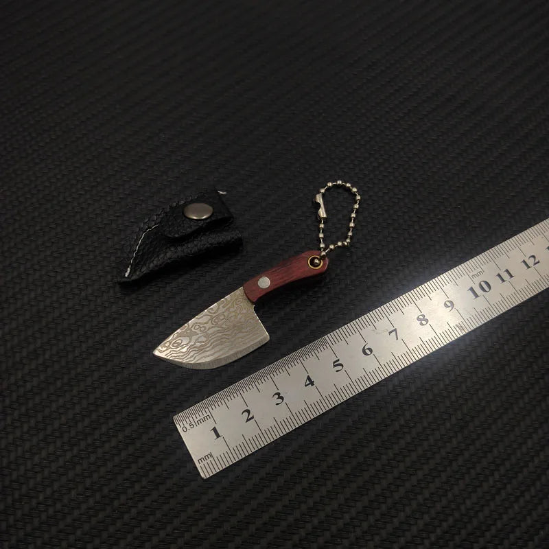 Swayboo Mini Damascus Keychain Knife – Fixed Blade Pendant Fixed Blade Knife Qst Pattern Wood 2