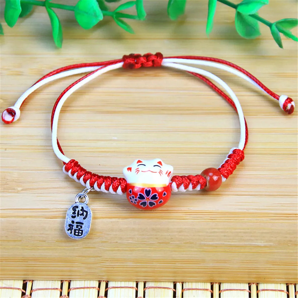 Cute Cat Ceramic Woven Charm Bracelet | Couple Jewelry Charm Bracelet Qme