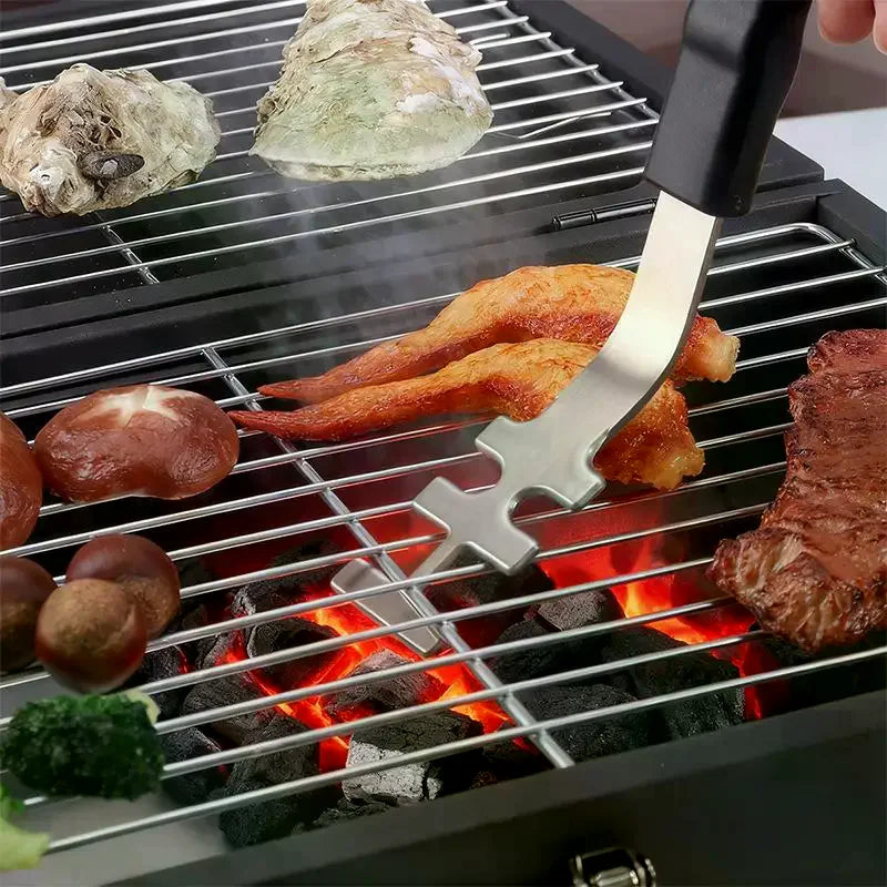 Universal Grill Grate Lifter Tool | Stainless Steel Cast Iron Grid Grill Grate Lifter Qme