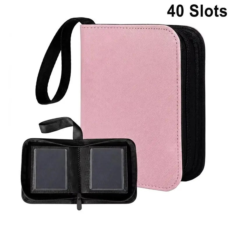 TCG Card Binder 40 Slots – Waterproof PU Leather Zipper TCG Card Binder Qme A4