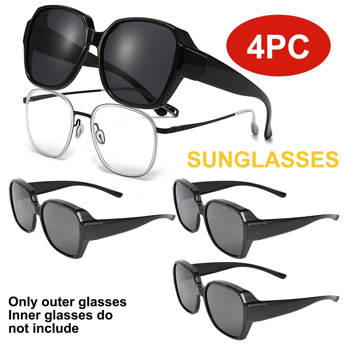 VOPHA Oversized Fit-Over Sunglasses UV400 – Unisex Square Fit-Over Sunglasses Qst 4PC